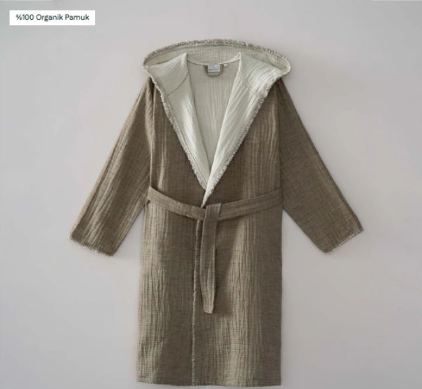 MUNA KADIN BORNOZ ANTRASİT-KREM resmi